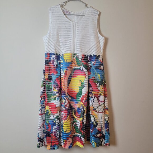 Rose Collection Dress & Jacket Womens 18 white Bright pop mesh A-line midi RC192 - Picture 4 of 16